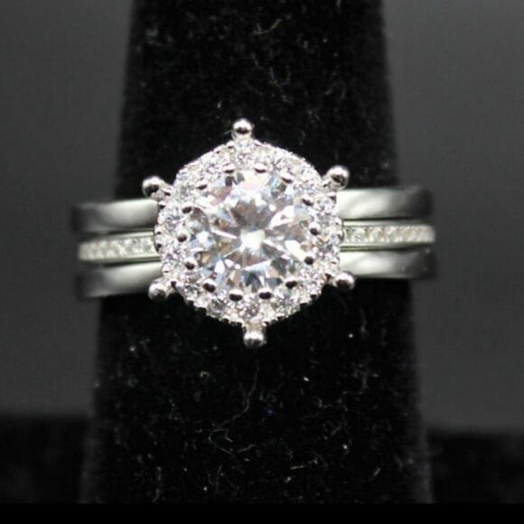 1 Ct Round-Cut Moissanite Wedding Ring Set Rhodium Plated 925 Sterling Silver 8 - Picture 8 of 10